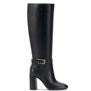 Vince Camuto Black Heeled Boots with Gold Buckle